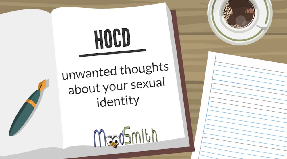 image of book with title HOCD and Moodsmith logo