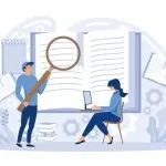 image should two people examine words in good with magnifying glass to write HOCD stories