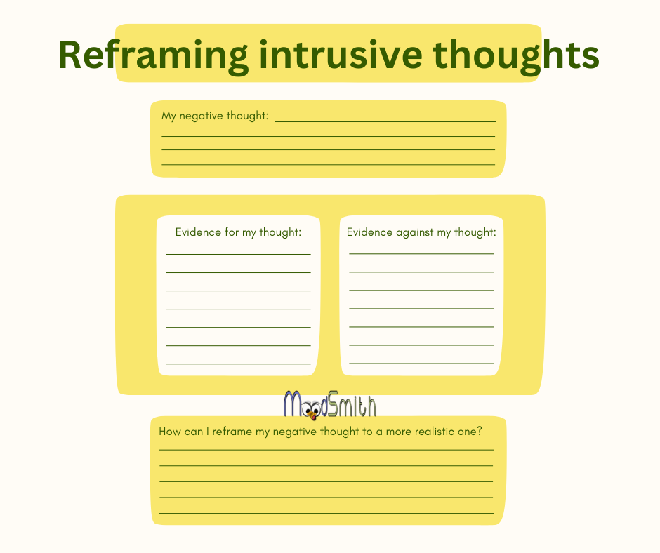 Reframing intrusive Thoughts Worksheet (moodsmith logo)